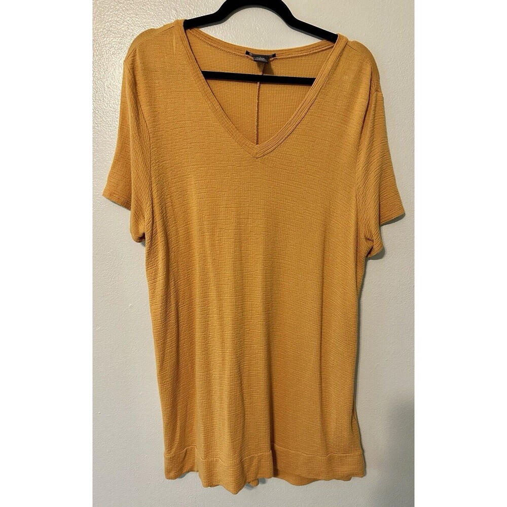 Adrianna Papell Shirt Womens Large Yellow Rayon Blend V-Neck Short Sleeve
